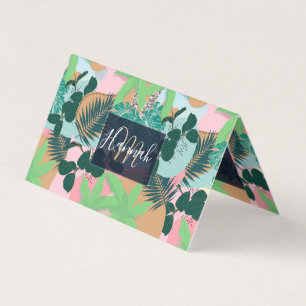Modern Pink Mint Tropical Foliage Creative design Business Card