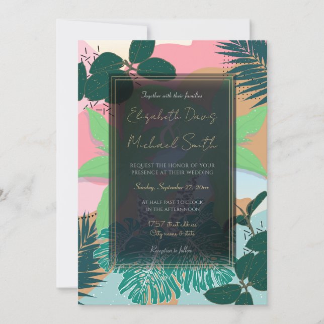 Modern Pink Mint Tropical Foliage Creative design Invitation (Front)