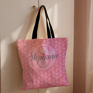 Modern pink Monogram Botancial Tote Bag