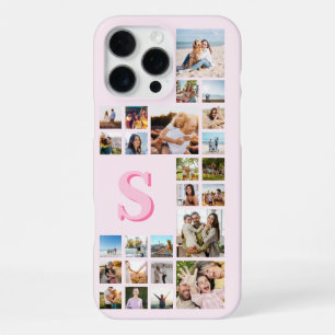 Modern Pink Monogram Custom 25 Photo Collage iPhone 16 Pro Max Case