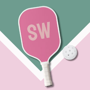 Modern Pink Monogram Initials Pickleball Paddle