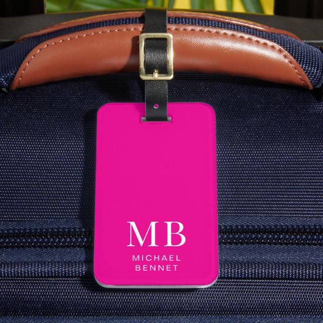 Modern Pink Monogram Luggage Tag (Front Insitu 2)