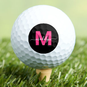 Modern Pink Monogram Name Initials Personalised Golf Balls