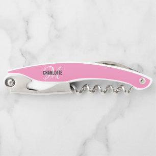 Modern pink monogram name waiter's corkscrew