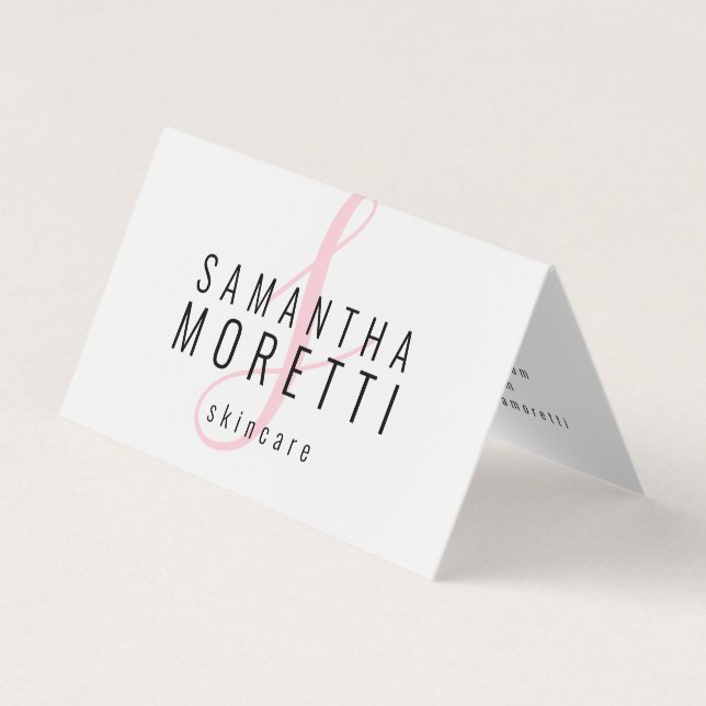 Modern Pink Monogram Typography Skincare Business Card (Front)
