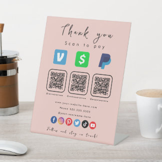 Modern Pink Multi QR Code Paypal Venmo Cash App Pedestal Sign