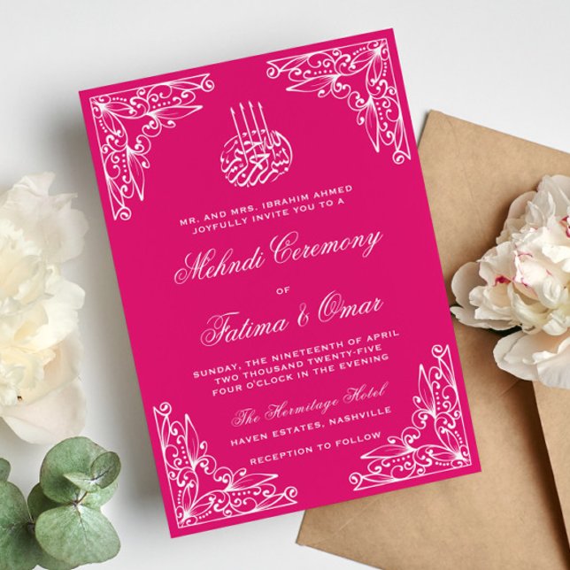 Modern Pink Muslim Islamic Henna Mehndi Ceremony Invitation (Creator Uploaded)