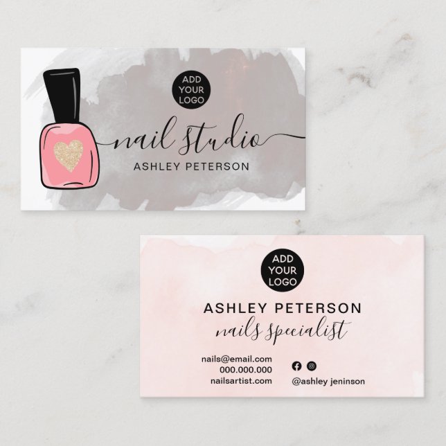 modern pink nail polish specialist illustration business card (Front/Back)