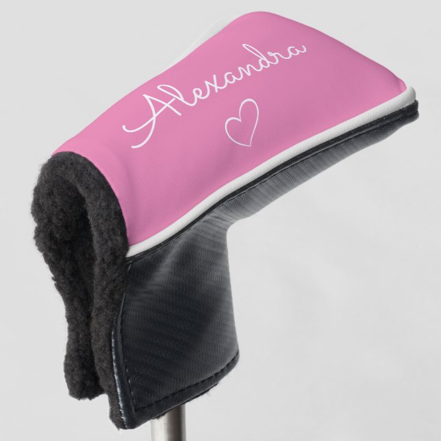 Modern Pink Name Custom Cute Golf Head Cover (3/4 Front)