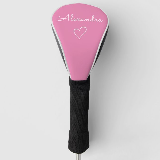 Modern Pink Name Custom Cute Golf Head Cover (Front)