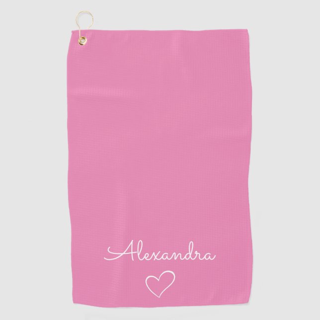 Modern Pink Name Custom Cute Golf Towel (Front)