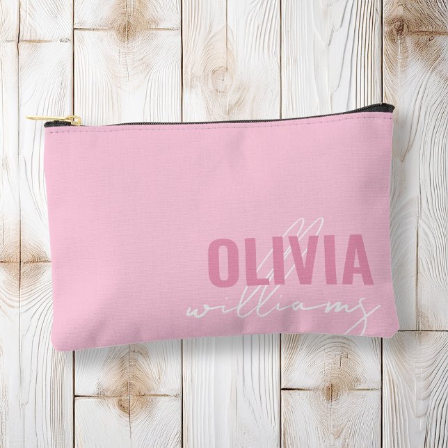 Modern Pink Name Monogram Accessory Pouch (Creator Uploaded)