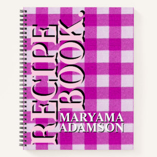Modern Pink Name Recipe Book.   Girly Bold Plaid Notebook