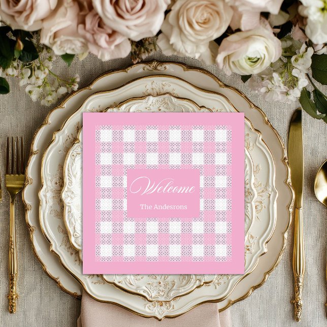 Modern Pink Napkins Personalised Plaid Accent (Modern Pink Napkins Personalized Plaid Accent)