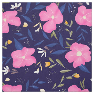 Modern pink navy blue floral botanical pattern fabric
