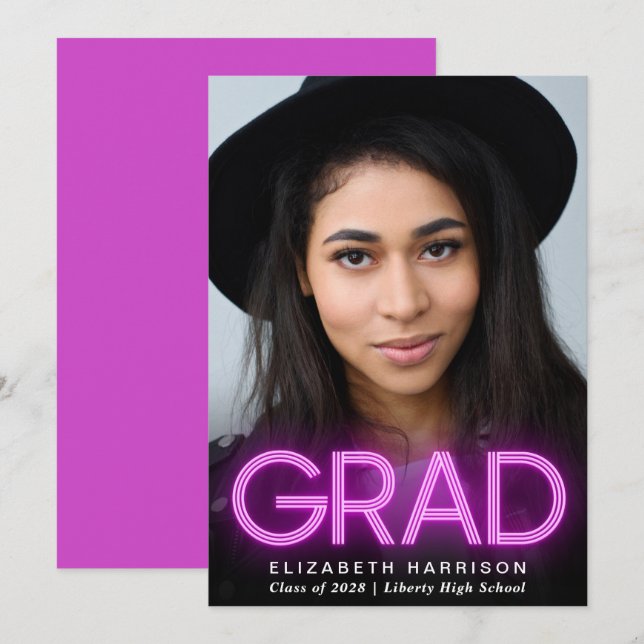 Modern Pink Neon Graduation Announcement (Front/Back)