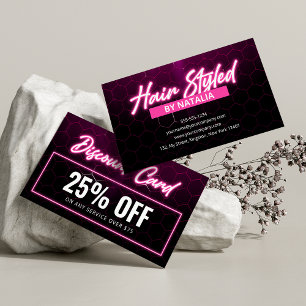 Modern Pink Neon Hair Stylist Promotion Discount Card