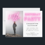 Modern Pink Neon Lights 18th Birthday Party Photo Invitation<br><div class="desc">Modern Pink Neon Lights 18th Birthday Party Photo Invitation</div>