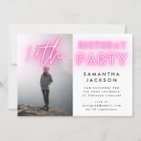 Modern Pink Neon Lights 18th Birthday Party Photo