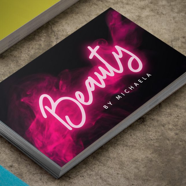 Modern Pink Neon & Smoke Beauty Salon Business Card (Creator Uploaded)