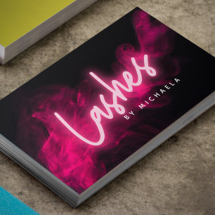 Modern Pink Neon & Smoke Lashes/Eyelash Extensions Business Card