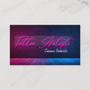 Modern Pink Neon & Smoke Tattoo Artist Business C Business Card