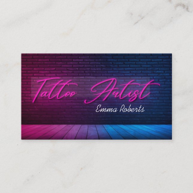 Modern Pink Neon & Smoke Tattoo Artist  Business C Business Card (Front)