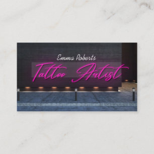 Modern Pink Neon & Smoke Tattoo Artist  Business Card