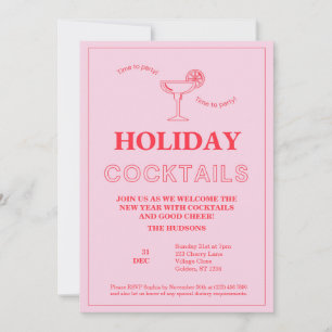 Modern Pink New Year's Eve Cocktail Party Holiday Card