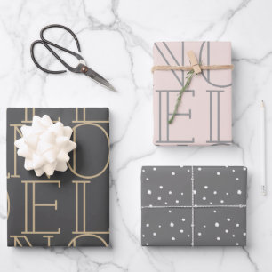 Modern Pink NOEL Wrapping Paper Sheets