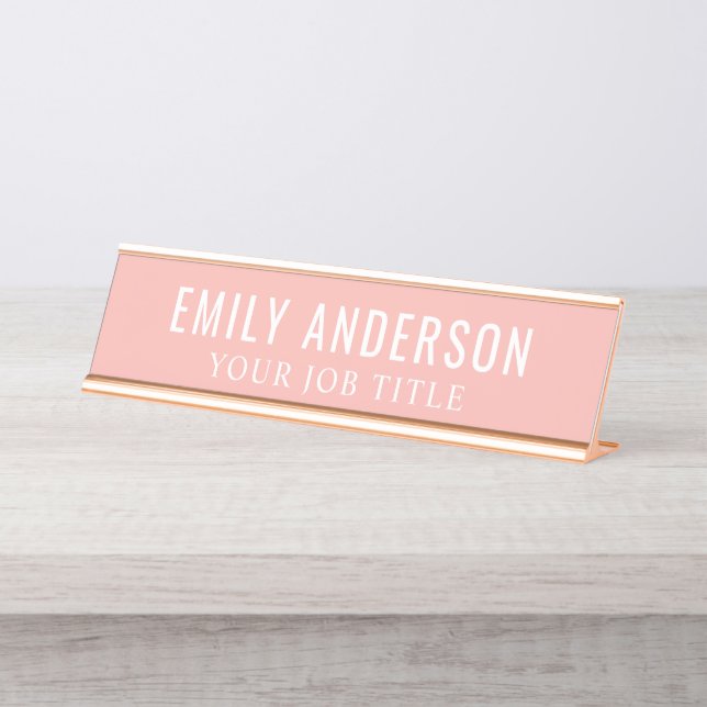 Modern Pink Office Employee Desk Name Plate (Front)