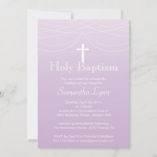 Modern Pink Ombre Garland Cross Holy Baptism Invitation