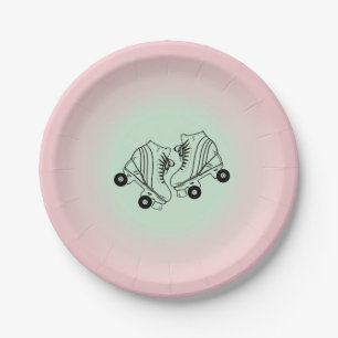 Modern Pink Ombre Roller Skating Paper Plate