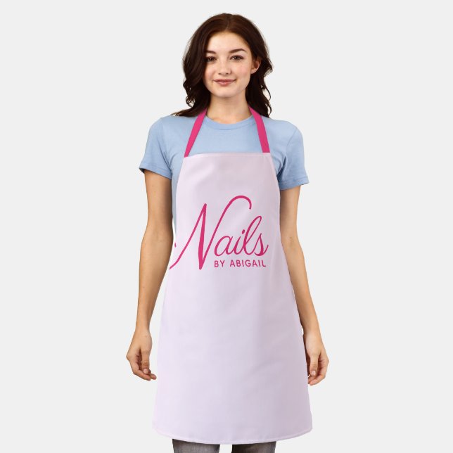 Modern Pink On Pink Nail Stylist White Apron (Worn)