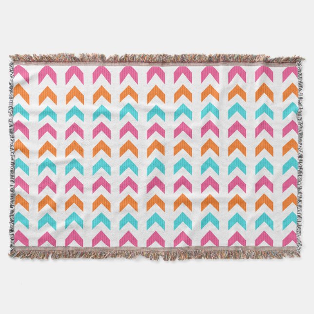 Modern Pink, Orange, Aqua Geometric Arrow Pattern Throw Blanket (Front)