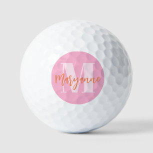 Modern Pink Orange BoId Initial Personalised Golf Balls