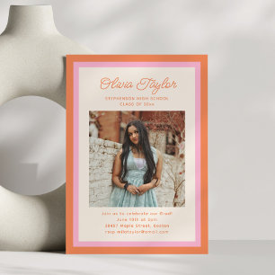 Modern Pink Orange Border Photo Graduation Party Invitation