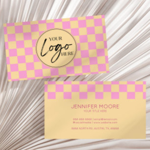 Modern Pink Orange Chequered Custom Company Logo Business Card