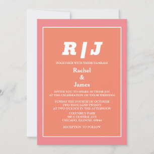 Modern Pink Orange Coral Trendy Minimal Wedding Invitation