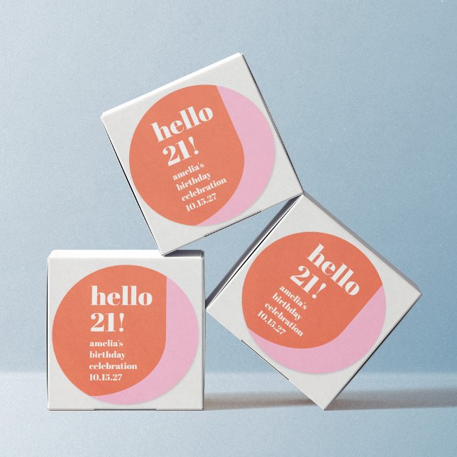 Modern Pink Orange Cute Bold 21st Birthday Custom Classic Round Sticker (Creator Uploaded)