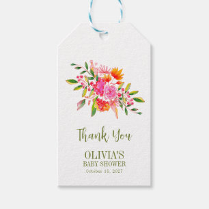 Modern Pink Orange Floral Baby Shower Custom Gift Tags