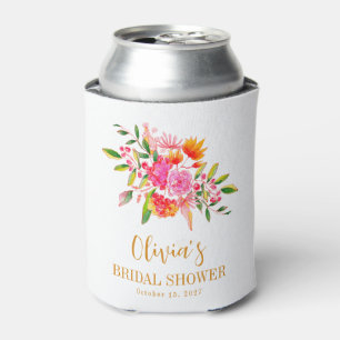 Modern Pink Orange Floral Bridal Shower Custom Can Cooler