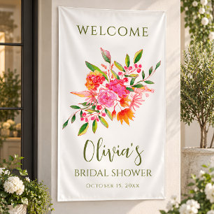 Modern Pink Orange Floral Bridal Shower Welcome Banner