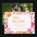 Modern Pink Orange Flowers Wedding Photo Back Save The Date<br><div class="desc">Modern Pink Orange Flowers Simple Wedding Save the Date with Photo on Back</div>