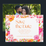 Modern Pink Orange Flowers Wedding Photo Back Save The Date<br><div class="desc">Modern Pink Orange Flowers Simple Wedding Save the Date with Photo on Back</div>