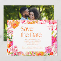 Modern Pink Orange Flowers Wedding Photo Back