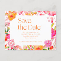 Modern Pink Orange Flowers Wedding QR Code