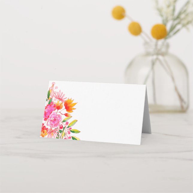 Modern Pink Orange Flowers Wedding Welcome Place Card (Front)