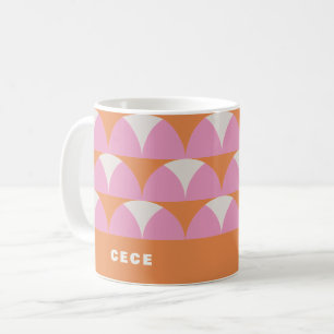 Modern pink orange geometric retro personalised coffee mug