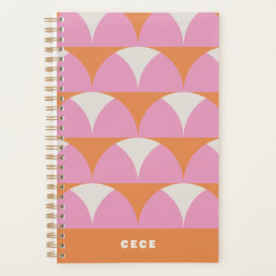 Modern pink orange geometric retro personalised planner